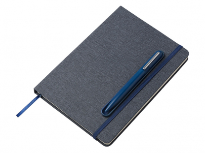 Блокнот А5 NotaBene с металлической шариковой ручкой и подставкой для телефона, темно-синий