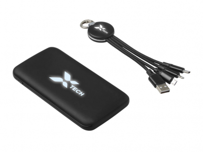 Набор из внешнего аккумулятора и универсального кабеля с подсветкой лого Reserve LED, 10000mAh, черный