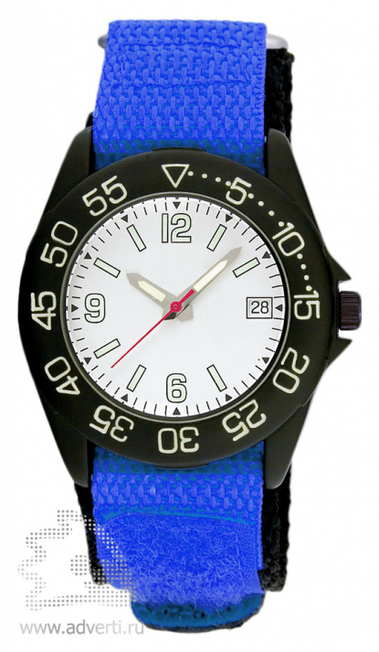 Часы наручные Sport, мужские, черный корпус с синим ремнем и белым циферблатом