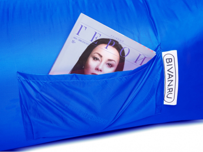 Надувной диван Биван 2.0, синий, кармашек сбоку