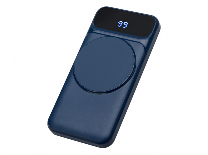 Магнитный беспроводной внешний аккумулятор со встроенными кабелями Мэни, 10000 мАч, темно-синий