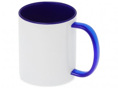 Керамическая кружка со стеклянной ручкой для сублимации Charm, белая с синим