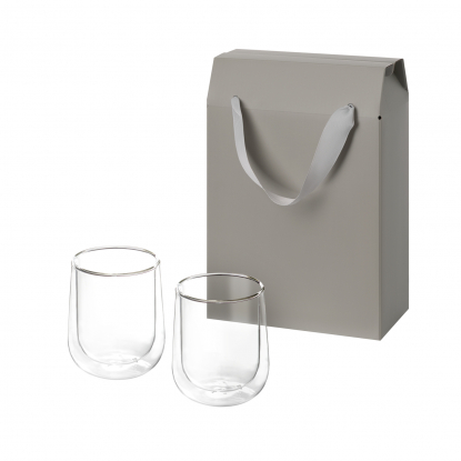 Подарочный набор 2 стеклянных стакана Lungo в коробке-пакете, серый