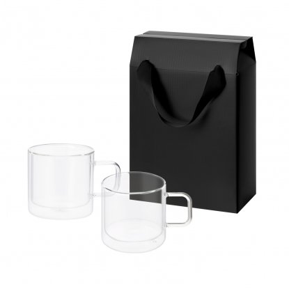 Подарочный набор 2 стеклянные кружки Luna в коробке-пакете, черный