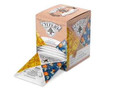 Чай в индивидуальных саше, 15 пакетиков, с имбирем и апельсином, оранжевый