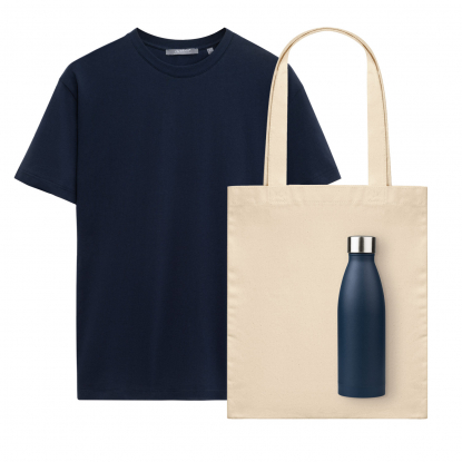 Набор с одеждой KRIS (футболка, термобутылка, шоппер), синий