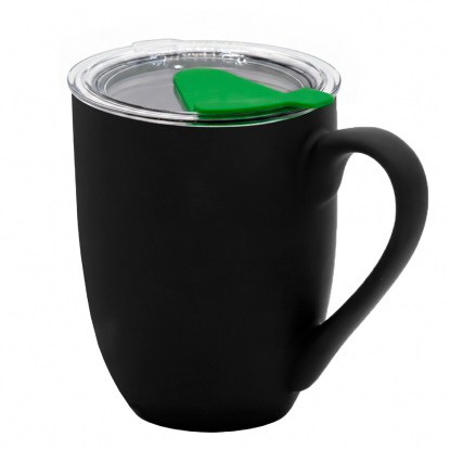 Кружка с крышкой Velvet Duo, софт-тач, чёрная с зеленым