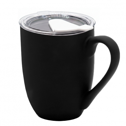 Кружка с крышкой Velvet Duo, софт-тач, чёрная с белым