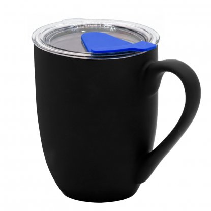 Кружка с крышкой Velvet Duo, софт-тач, чёрная с синим