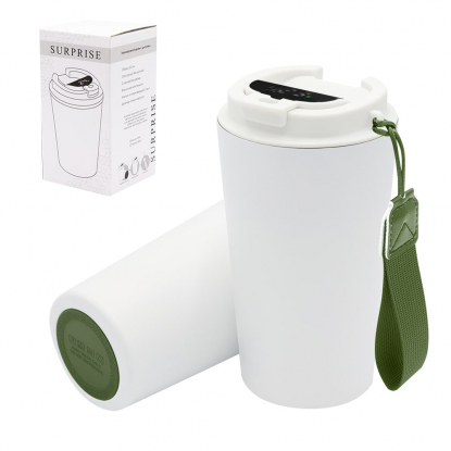 Термокружка Surprise To Go с индикатором, белая с хаки