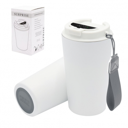 Термокружка Surprise To Go с индикатором, белая с серым