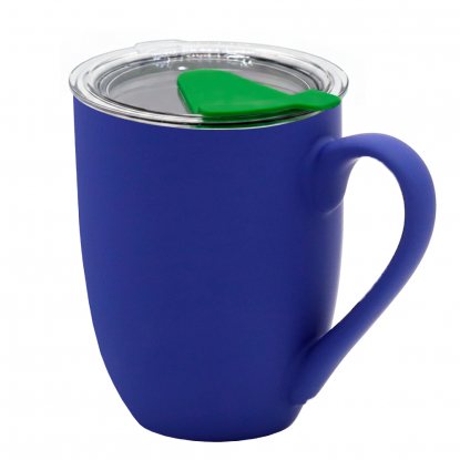 Кружка с крышкой Velvet Duo, софт-тач, тёмно-синяя с зеленым