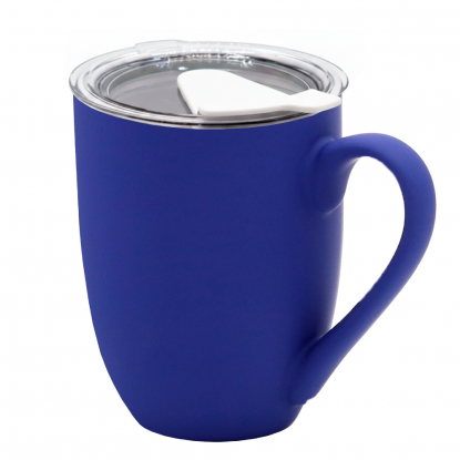 Кружка с крышкой Velvet Duo, софт-тач, тёмно-синяя с белым