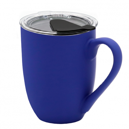 Кружка с крышкой Velvet Duo, софт-тач, тёмно-синяя с черным