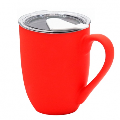 Кружка с крышкой Velvet Duo, софт-тач, красная с белым