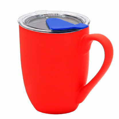 Кружка с крышкой Velvet Duo, софт-тач, красная с синим