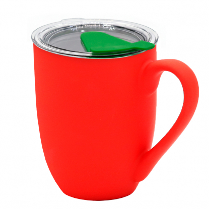 Кружка с крышкой Velvet Duo, софт-тач, красная с зеленым