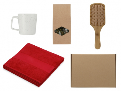 Подарочный набор для ванны с полотенцем, расческой и кружкой, красный