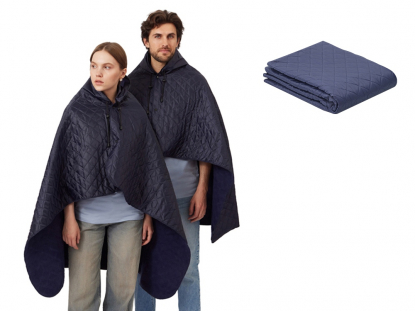 Плед-пончо 2-в-1 Cappy с капюшоном и мешком, темно-синий