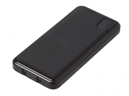 Внешний аккумулятор со встроенными кабелями Фрэйм Квик, быстрая зарядка, 10000 мАч, черный