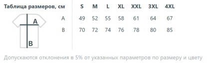 Размерная таблица футболки Streetwise, унисекс