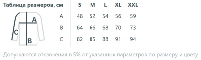 Размерная таблица куртки с капюшоном Begi, унисекс