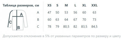 Размерная таблица анорака унисекс Lovi
