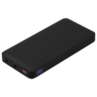 Внешний аккумулятор (powerbank) WeCharge Soft Touch, 10 000 mAH, Power Delivery (PD) 25.5W, со светящимся логотипом после гравировки, c цифровым дисплеем для контроля заряда, черный
