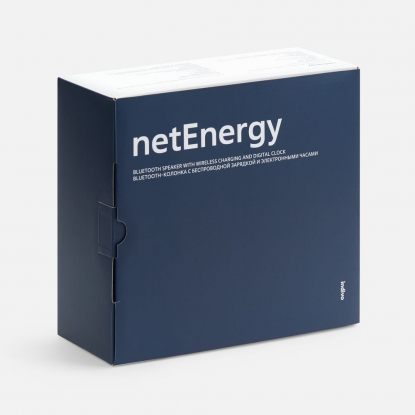 Bluetooth-колонка с беспроводной зарядкой и часами netEnergy, коробка