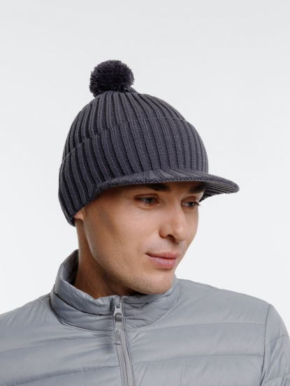 Вязаная шапка с козырьком Peaky, серая