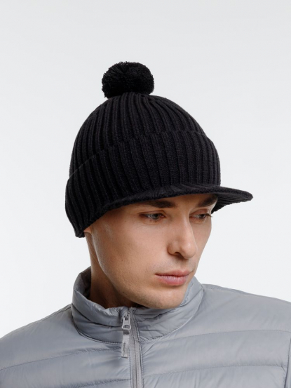 Вязаная шапка с козырьком Peaky, чёрная