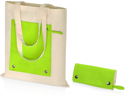 Складная хлопковая сумка для шопинга Gross с карманом, 180 г/м2, зеленое яблоко