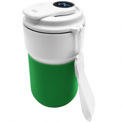 Термокружка вакуумная герметичная с дисплеем Clive To Go, белая с зеленым