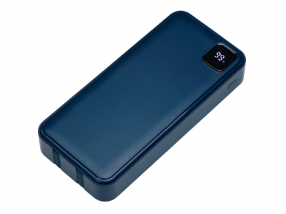 Внешний аккумулятор со встроенными кабелями Фрэйм Про, быстрая зарядка, 20000мач, темно-синий