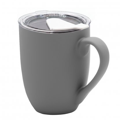 Кружка с крышкой Velvet Duo, софт-тач, тёмно-серая с белым