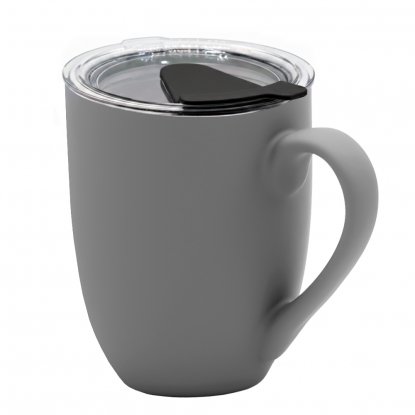 Кружка с крышкой Velvet Duo, софт-тач, тёмно-серая с черным