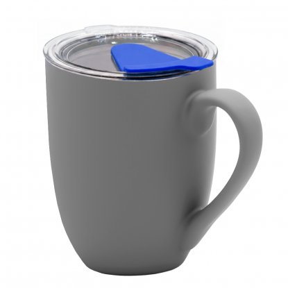 Кружка с крышкой Velvet Duo, софт-тач, тёмно-серая с синим