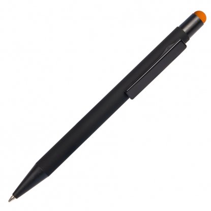 Ручка шариковая FACTOR BLACK со стилусом, черная с оранжевым