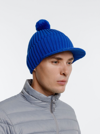 Вязаная шапка с козырьком Peaky, синяя