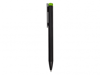 Ручка металлическая шариковая Taper Metal soft-touch, черная с зеленым яблоком
