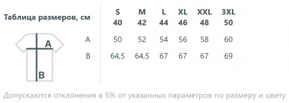 Размерная таблица жилета унисекс Tarnaby