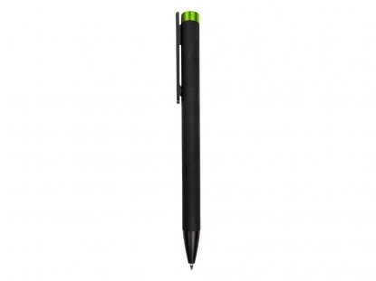 Ручка металлическая шариковая Taper Metal soft-touch, черная с зеленым яблоком