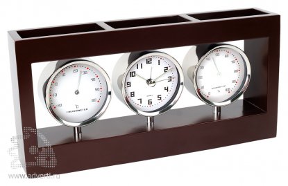 Погодная станция Трилогия: часы, термометр, гигрометр с отделениями для канцелярских принадлежностей