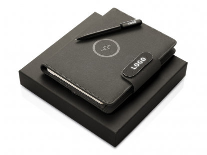 Подарочный набор Twilight, органайзер А5 с беспроводной зарядкой и металлическая шариковая ручка со светящимся логотипом