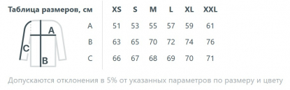 Размерная таблица куртки Warmbridge, унисекс