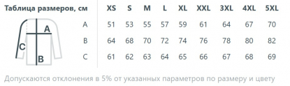 Размерная таблица худи унисекс Tuloksa 280