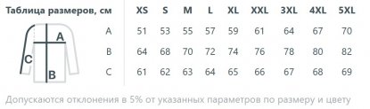 Размерная таблица худи унисекс Tuloksa 280