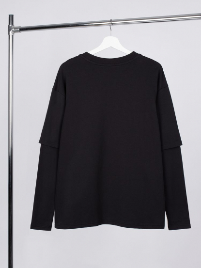 Футболка оверсайз с двойным рукавом Kosmos, чёрная
