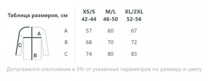 Размерная таблица свитшота Vozduh, унисекс