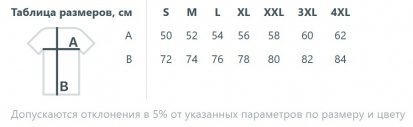 Размерная таблица рубашки поло унисекс Tervise